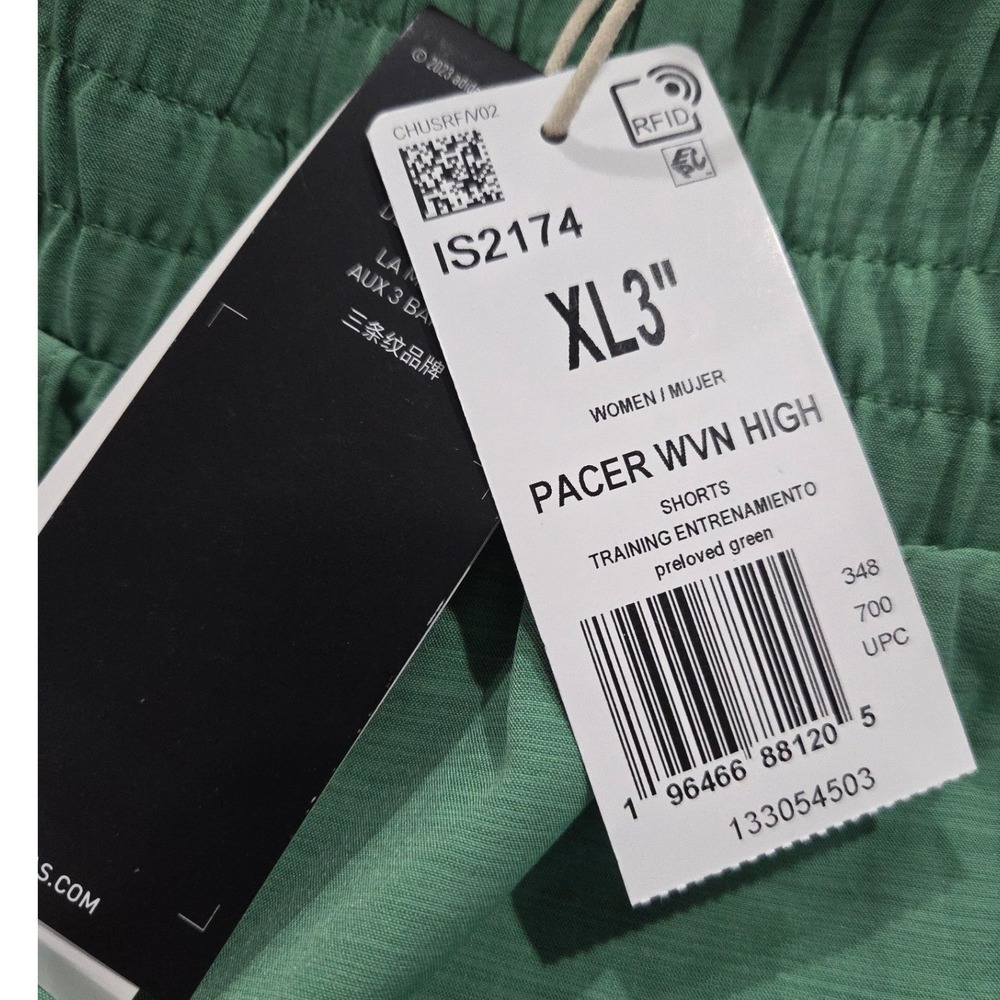 Adidas Womens Pacer High Rise Training Shorts XL 3" Inseam Green Lightweight New - Picture 5 of 9